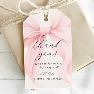 Elegant Pink Coquette Bow Girl Baby Shower Geschenkanhänger