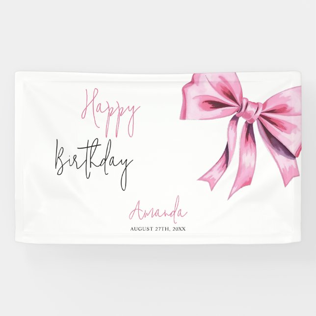 Elegant Pink Coquette Bow Sweet 16 Geburtstag Banner (Horizontal)