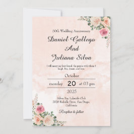 Elegant Pink Cream Floral Wedding Anniversary Einladung