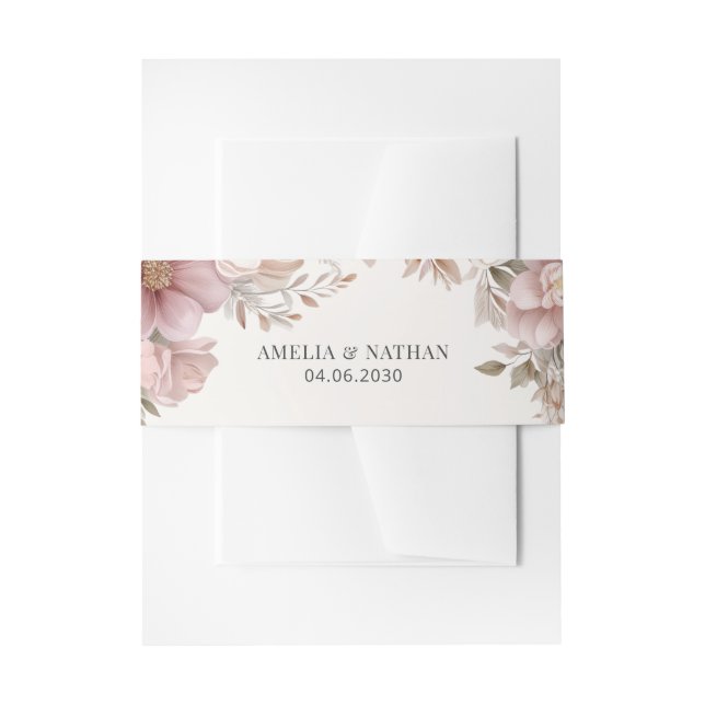 Elegant Pink Cream Magnolia Floral Wedding Einladungsbanderole (Vorderseite Beispiel)