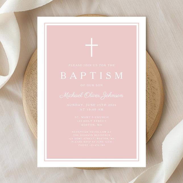 Elegant Pink Cross Girl Baptism Einladung (Elegant Pink Cross Girl Baptism Invitation)