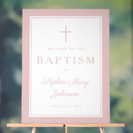 Elegant Pink Cross Girl Baptism Welcome Acrylschild
