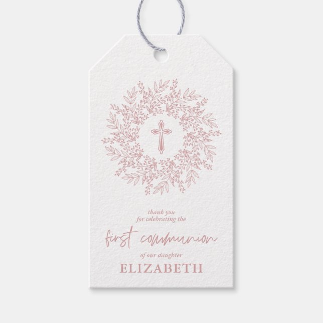 Elegant Pink Cross Girl First Communion Favor Geschenkanhänger (Vorderseite)