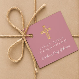 Elegant Pink Cross Girl First Communion Geschenkanhänger