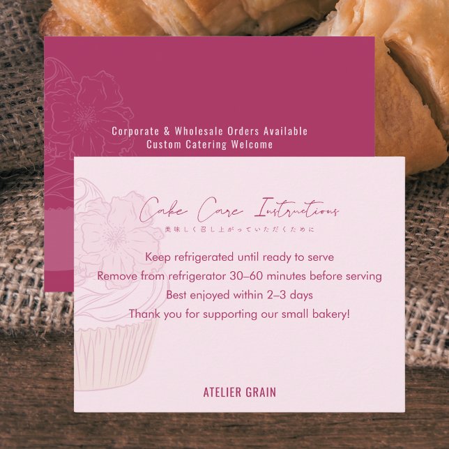 Elegant Pink Cupcake Cake Care Instructions Dankeskarte (Von Creator hochgeladen)