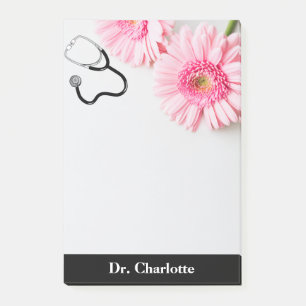 Elegant Pink Daisy Doctor Stethoscope Post-it Klebezettel