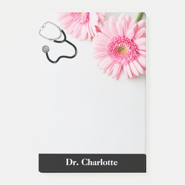 Elegant Pink Daisy Doctor Stethoscope Post-it Klebezettel (Vorderseite)