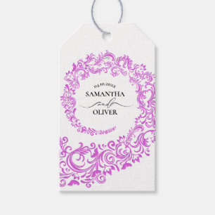 Elegant Pink Damask Wedding Geschenkanhänger
