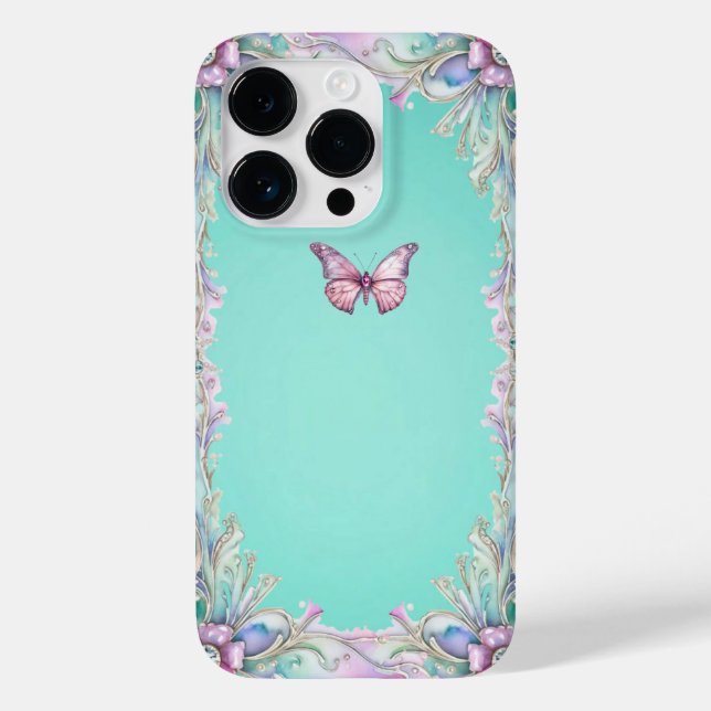 Elegant Pink Diamonte Butterfly iPhone 14 Pro Case (Rückseite)