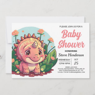 Elegant Pink Dinosaur Girl Baby Shower Einladung