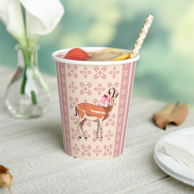 Elegant Pink Doe-patterned Christmas  Pappbecher (In Situ)