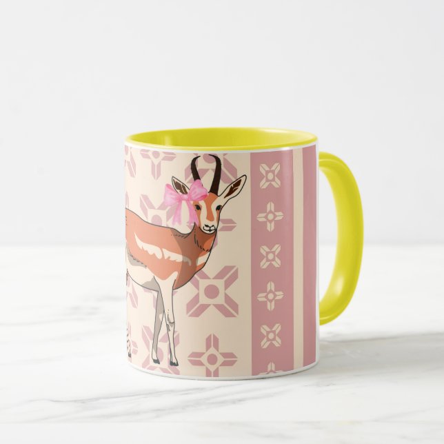Elegant Pink Doe-patterned Christmas  Tasse (VorderseiteRechts)