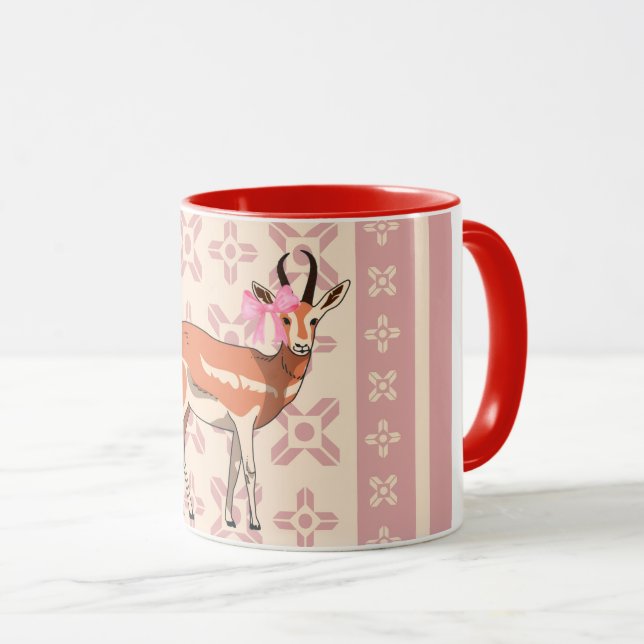 Elegant Pink Doe-patterned Christmas  Tasse (VorderseiteRechts)