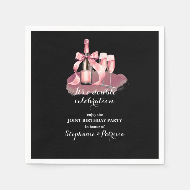 Elegant Pink Double Celebration Joint Birthday Serviette (Vorderseite)