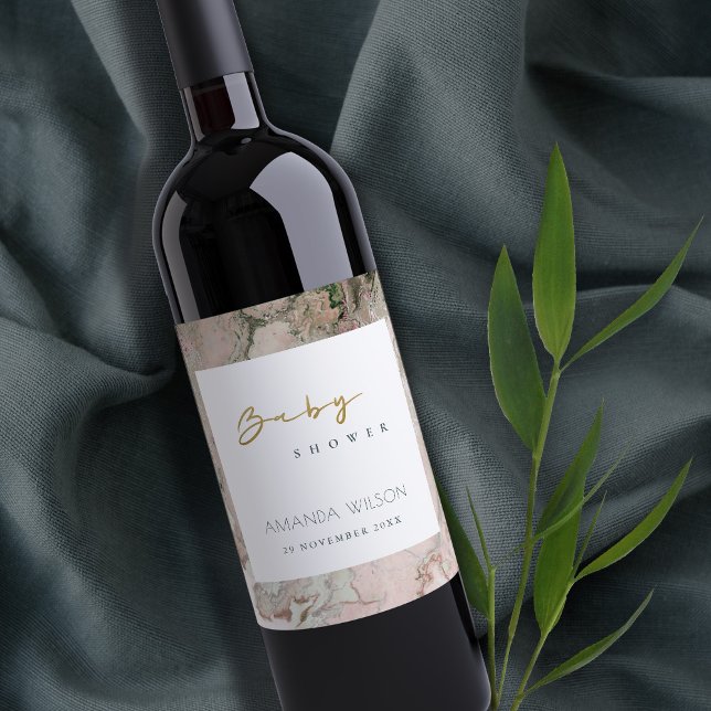 ELEGANT PINK DUSKY ROSE GOLD AGATE BABY SHOWER WEINETIKETT (Von Creator hochgeladen)