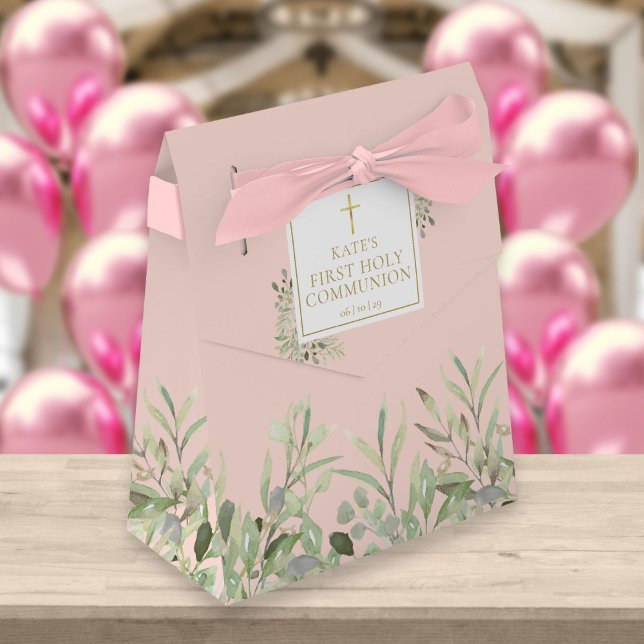 Elegant Pink Erste Heilige Kommunion Grüne Blumeng Geschenkschachtel (Von Creator hochgeladen)
