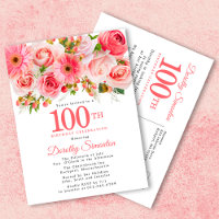 Elegant Pink Floral 100. Geburtstag