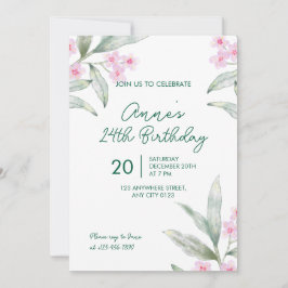 Elegant Pink Floral 24th Birthday Invitation Einladung
