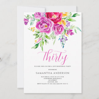 Elegant Pink Floral 30. Geburtstag Einladung