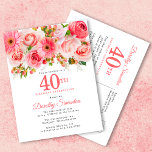 Elegant Pink Floral 40. Geburtstag Einladungspostkarte<br><div class="desc">Rose, Pfannkuchen und Traumwelten schaffen ein hübsches sommerlich rosa Blumendesign. Die Buden und das Laub verleihen dem Ganzen ein rustikales Ambiente. 40. ist in einem großen, fett gedruckten Text geschrieben. Es kann für jedes Jahr geändert werden, das Sie wünschen. Der Name des Geburtstags wird in einem eleganten Script-Schriftart geschrieben. Die...</div>