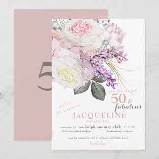 Elegant Pink Floral 50 & Fabulous Geburtstagsparty Einladung
