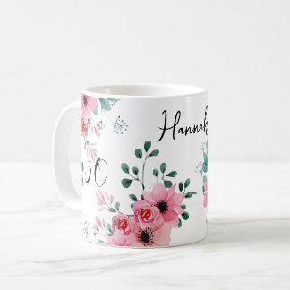 Elegant Pink Floral 50. Geburtstag Personalisiert Kaffeetasse