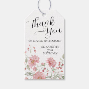 Elegant Pink Floral 70. Geburtstag Danke Custom Geschenkanhänger
