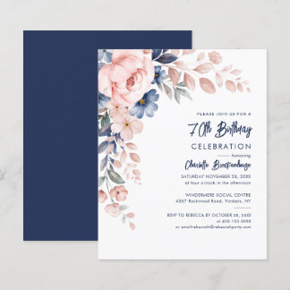 Elegant Pink Floral 80. Geburtstagsparty Einladung