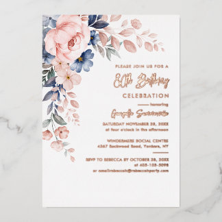 Elegant Pink Floral 80. Geburtstagsparty Gold Folieneinladung