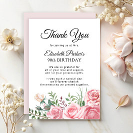 Elegant pink floral 90th birthday party  dankeskarte