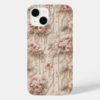 Elegant Pink Floral and Cascading White Pearls Lux Case-Mate iPhone 14 Hülle