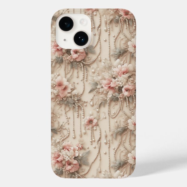 Elegant Pink Floral and Cascading White Pearls Lux Case-Mate iPhone Hülle (Rückseite)