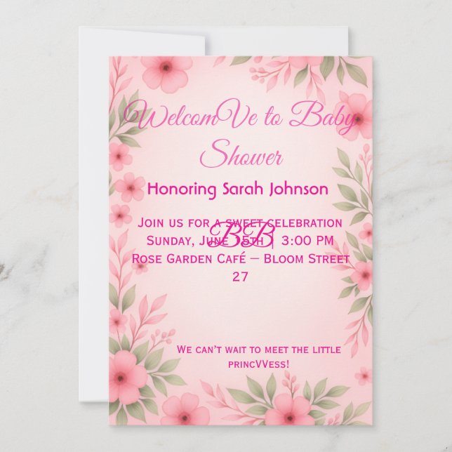 Elegant Pink Floral Baby Shower Invitation Save The Date (Vorderseite)