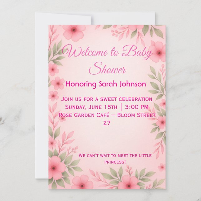 Elegant Pink Floral Baby Shower Invitation Save The Date (Vorderseite)