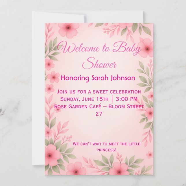 Elegant Pink Floral Baby Shower Invitation Save The Date (Vorderseite)