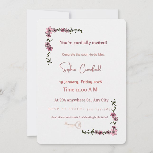 Elegant Pink Floral Bridal Shower Invitation | Min Einladung (Vorderseite)