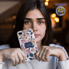 Elegant Pink Floral Custom Name Accent Case-Mate iPhone Hülle