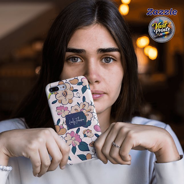 Elegant Pink Floral Custom Name Accent Case-Mate iPhone Hülle (Elegant Pink Floral Custom Name Accent Case-Mate iPhone Case)