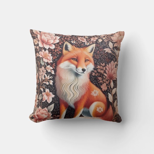 Elegant Pink Floral Fox William Morris Inspiriert Kissen (Vorderseite)