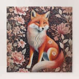 Elegant Pink Floral Fox William Morris Inspiriert Puzzle