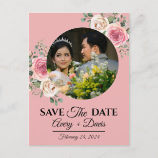 Elegant Pink Floral Fully Editable Save the Date Einladungspostkarte