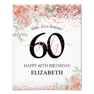 Elegant Pink Floral & Glitzer 60. Geburtstagsparty Fotodruck