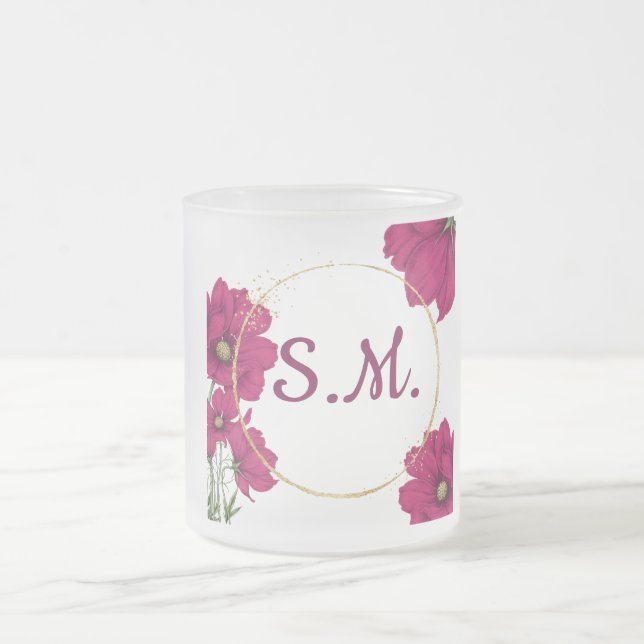 Elegant Pink Floral Gold Circle Coffee Mug Mattglastasse (Mittel)