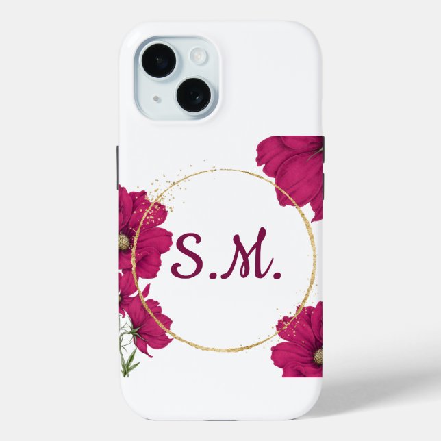 Elegant Pink Floral Gold Circle Phone Case (Rückseite)