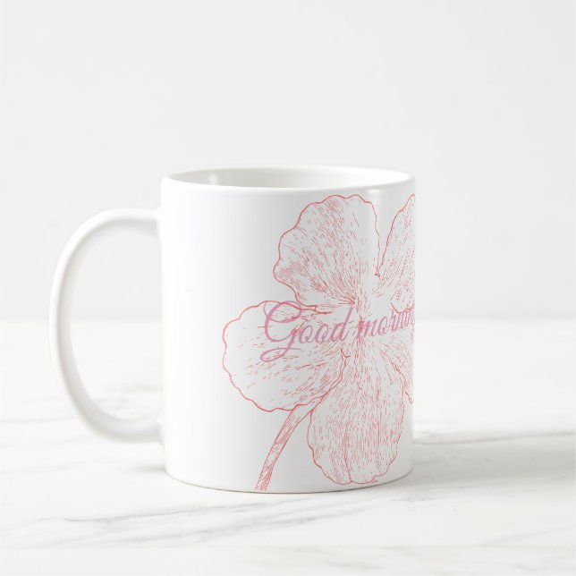 ​Elegant Pink Floral Good Morning Bella Kaffeetasse (Links)