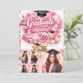 Elegant Pink Floral Graduation Party baner Feiertagskarte