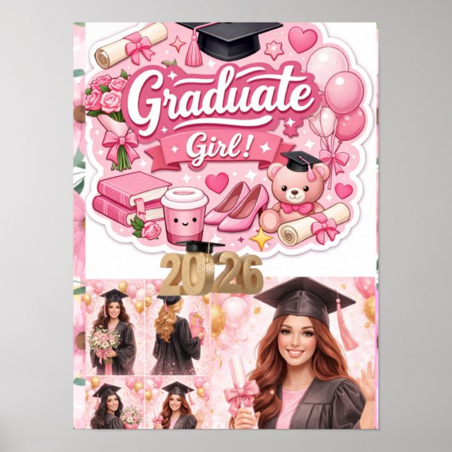 Elegant Pink Floral Graduation Party baner Poster (Vorne)