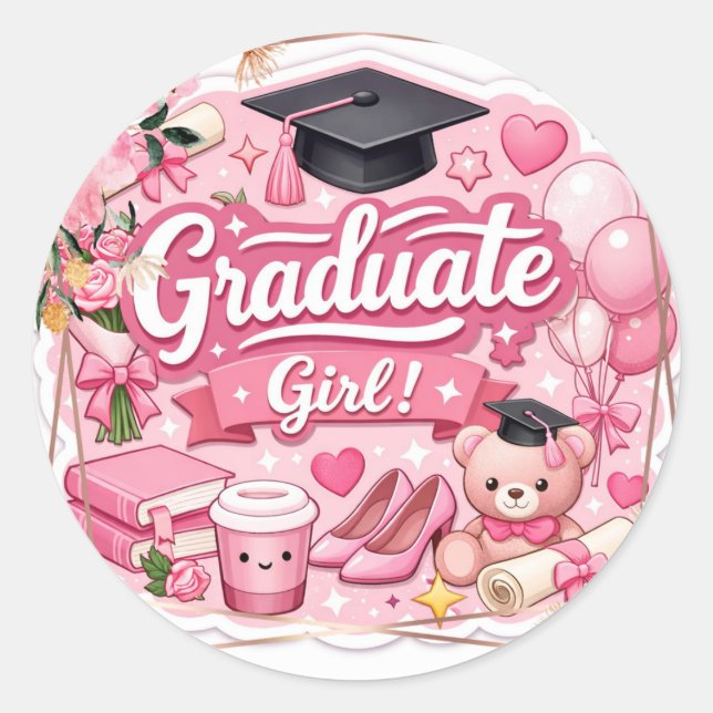 Elegant Pink Floral Graduation Party envelop seal Runder Aufkleber (Vorderseite)