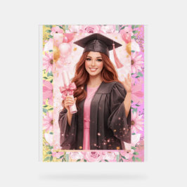 Elegant Pink Floral Graduation Party Invitation Acrylschild