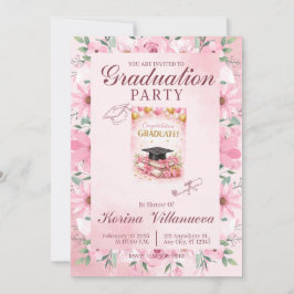 Elegant Pink Floral Graduation Party Invitation Einladung